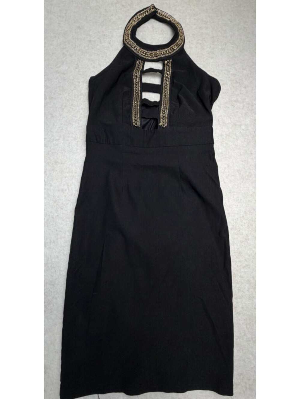 Xtaren Black Halter Neck Cocktail Dress Chain Link Collar Keyhole Small S Short